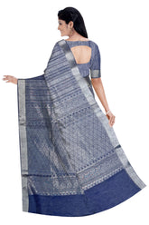 Jeans Blue silk cotton tissue saree - MIRASILKS Jeans Blue silk cotton tissue saree
